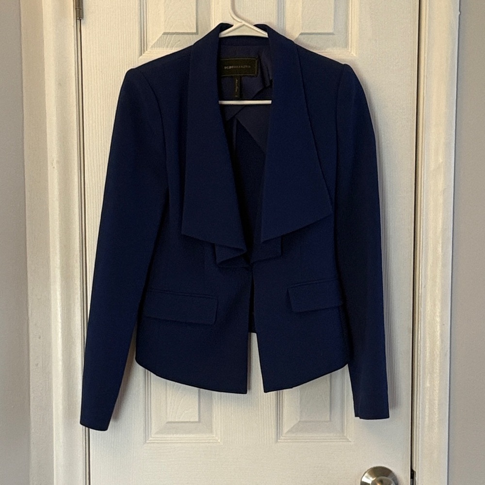 BCBGMAXAZRIA royal blue short blazer with draped ruffle lapels